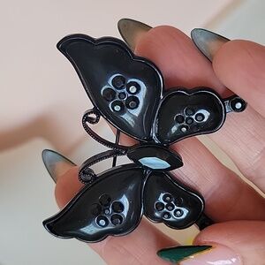 Black Jeweled Butterfly Brooch Pin